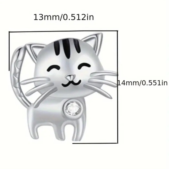 Silver Plated Round Rhinestone Cat Stud Earrings - Picture 2 of 3